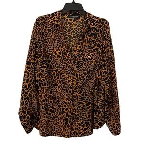 Jones‎ New York Women's Orange/Black Print V-Neck Button Down Top Size 16W